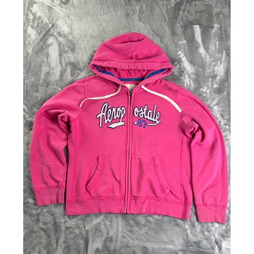 Aéropostale Hoodie Womens L Pink Full Zip Long Sleeve Embroidered